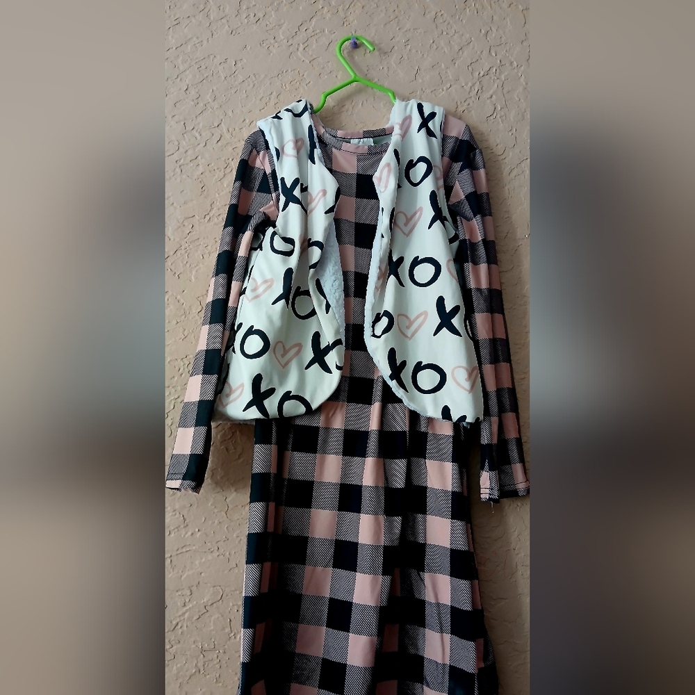 Plaid and XO Patterned Dress with Vest